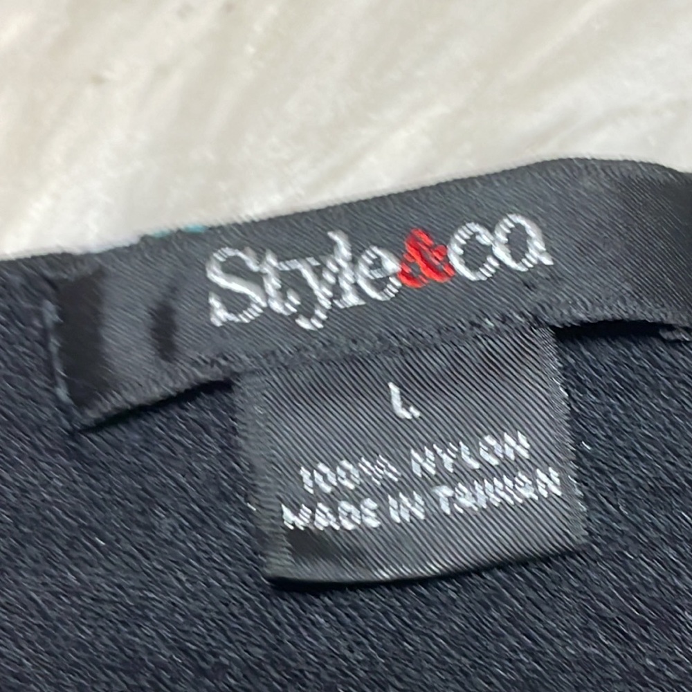 Style & Co. Teal Blue & Black Floral Blouse - Picture 5 of 7